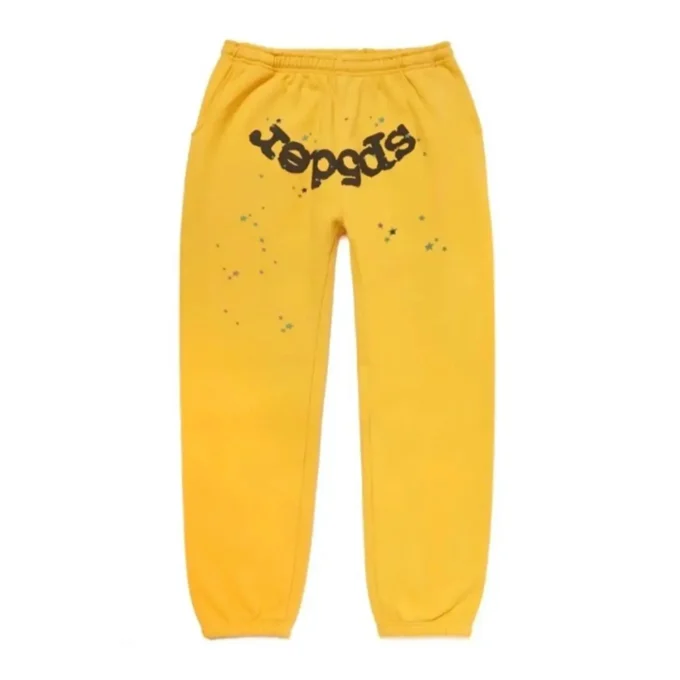 Sp5der-worldwide-sweatpants-Yellow-with-black-writing
